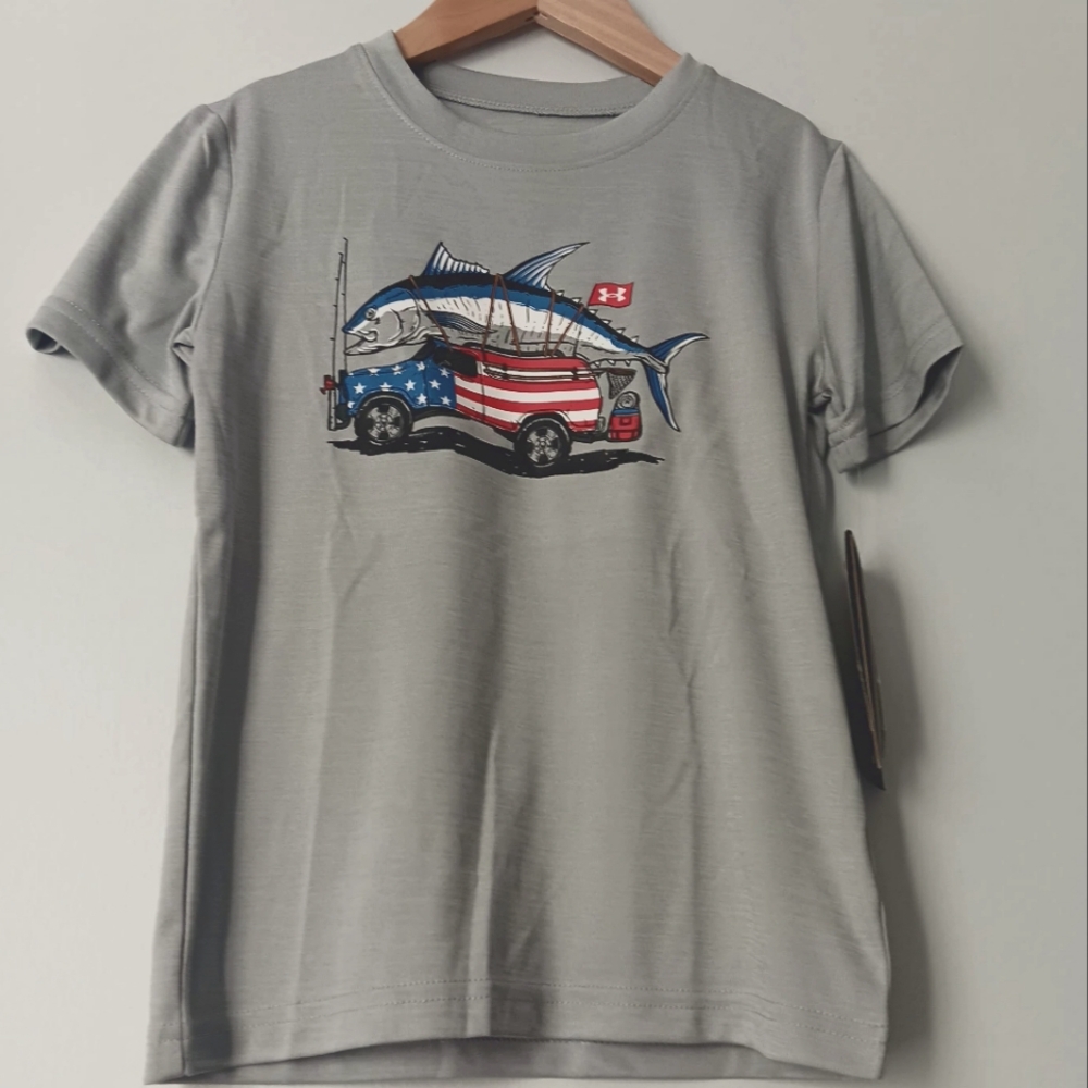 Under Armour Freedom American Tuna Kids Gray Graphic T-Shirt Size 6